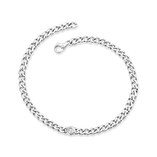 London Fine Jewelry 14k Gold Cuban Link Bracelets with 0.07 CTW Diamond, Round Cut Bezel Setting Diamond of H-I Color and SI1-SI2 Clarity, 3mm Gold Bracelet for Men and Women with Lobster Lock