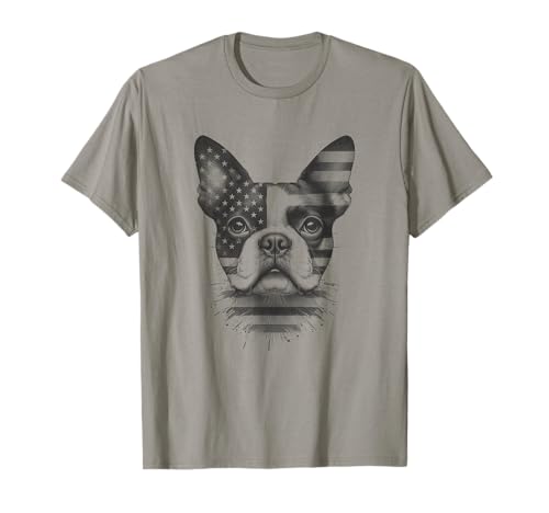 Boston Terrier Dog Bostie Bandiera americana 4 luglio Design Maglietta