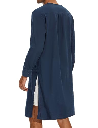 TURETRENDY Men's V-Neck Kaftan Robe Long Sleeve Casual Thobe Side Split Gown Shirt3