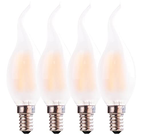 LED C35 Lampadine a filamento Dimmerabile Forma a Candela, 6W Attacco E14, Bianco caldo 2700K, Equivalente a 60W, Consumo Basso, Risparmio Energetico, Confezione da 4 unità (forma di fiamma)