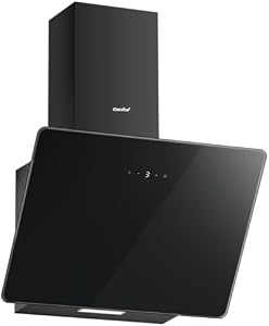 COMFEE' ANGJ64B-60 Campana Extractora Inclinada, 400m³/h, 60cm en Vidrio Templado, 3 Niveles de Velocidad, Pantalla Táctil LED, Recirculación Interna o Canalización, 60cm, Negro