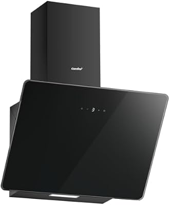 COMFEE' ANGJ64B-60 Campana Extractora Inclinada, 400m³/h, 60cm en Vidrio Templado, 3 Niveles de Velocidad, Pantalla Táctil LED, Recirculación Interna o Canalización, 60cm, Negro