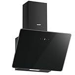 COMFEE' ANGJ64B-60 Hotte aspirante inclinée 60 cm en Verre Trempé, 3 Niveaux de Vitesse, Écran Tactile LED, Recycle interne ou Évacuation extérieure, 60 cm - Noir