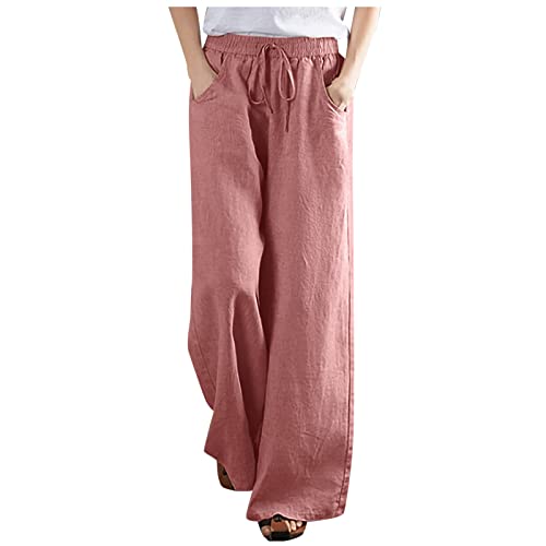 Wide Leg Palazzo Pants for Women Dressy Casual 2024 Cotton Linen Flowy Pants Summer Beach High Waist Long Trousers