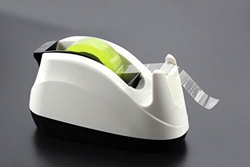 BeeChamp Heavy Base Nonskid Desk Tape Dispenser One-Hand Dispensing, White, 2 Pack