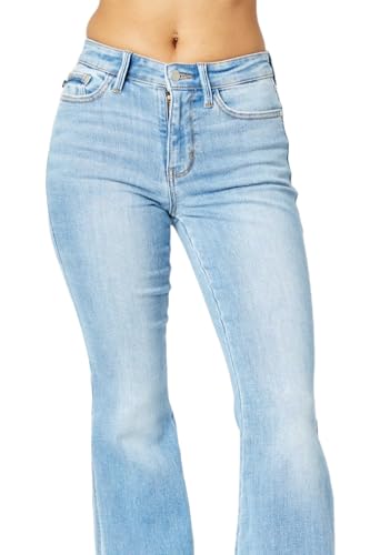 Judy Blue Women's Mid Rise Raw Hem Slit Flare Jeans2