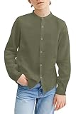 Mafulus Boys Button Down Linen Shirt Long Sleeve Mandarin Collar Loose Fit Casual School Summer Top
