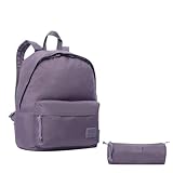TOTTO - Pack Mochila y Estuche, Modelo Kalex, Estuche Redondo, Mochila Ordenador Portátil 14 Pulgadas, 2 Bolsillos, Organizador Interno con Llavero Extraíble, Correas en S, Color Montana Grape Morado