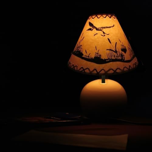 16" FLYING LOON ANIMAL PRINT FAUX OILED KRAFT CLASSIC EMPIRE LAMPSHADE WITH LACED TOP AND BOTTOM