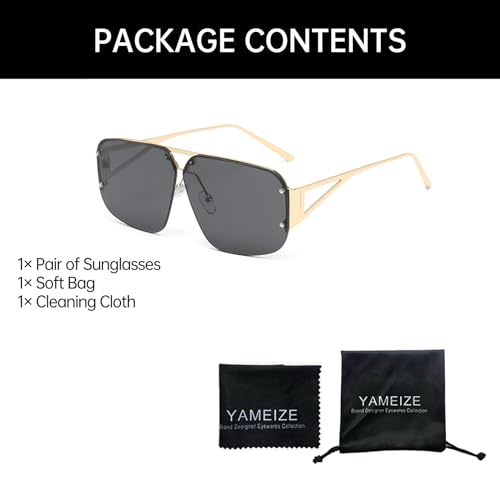 YAMEIZE Trendy Metal Rimless Frame Sunglasses - Retro Oversized Square UV400 Protection Sun Glasses for Women Men Outdoor 6