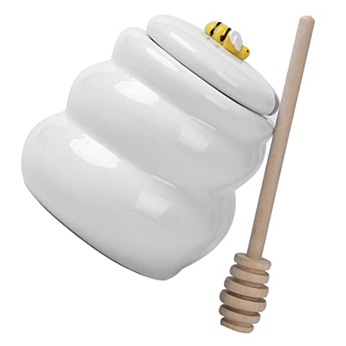 ABOOFAN Ceramic Honey Pot with Stirring Stick Cute Honey Container for Kitchen Desktop Honey Dispenser for Home and Bakery Use Keeps