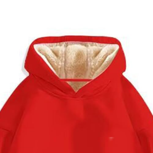 Boys Girls Fleece-Lined Jogging Set Plain Thick Warm Pullover Hoodies+Sweatpants Outfits Winter Padded Sweatshirt Set3