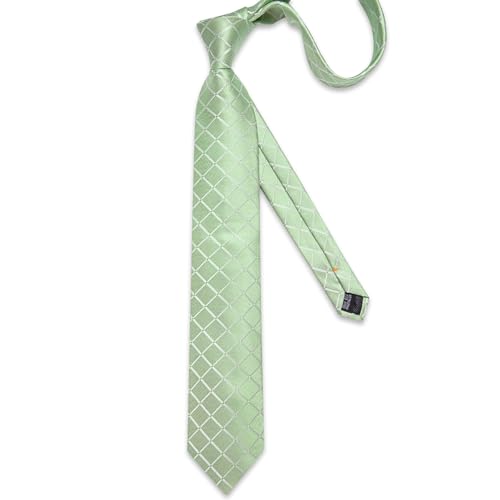 Image of DiBanGu Mens Silk Plaid Tie and Pocket Square Set | Elegant Silk Formal Tie Set, Woven Check Necktie and Cufflinks Tie Clip Set, Perfect for Wedding Party, Comes in Gift Box