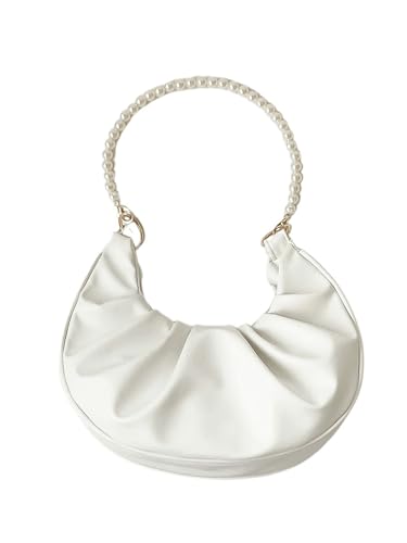GORGLITTER Women's Pearl Strap Mini Clutch Purses Ruched Underarm Bags Shoulder Handbags
