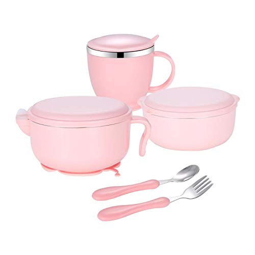 Children\'s Dinnerware Set, TOPBOOC Toddler Dinning Set,BPA Free Kids Tableware Include Bowl, Water Bottle, and Utensil Set Spoon and Fork(Pink) - Thumbnail 2