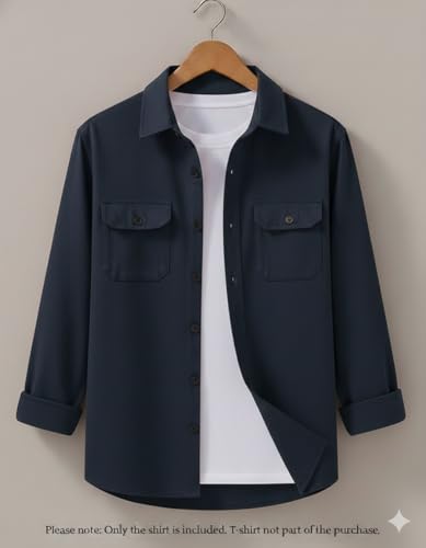Image of Men's Black Casual Shirt, Long Sleeve, Dual Chest Pockets, Button-Down Collar