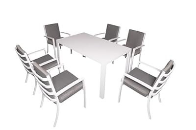 PATIOPTION 7 Piece Patio Dining Set, Aluminum Outdoor Dining Set with 6 Stackable Chair Padded Removable Thicker Cushion, 57-inch Rectangle Dining Table, Patio Dining Bistro Sets - 6 Armchair Chair