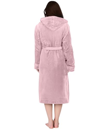 Ny Threads Luxury Ladies Hooded Dressing Gown Super Soft Fleece Women's Robe Comfortable Loungewear And Nightwear, Light Pink, Large - 2