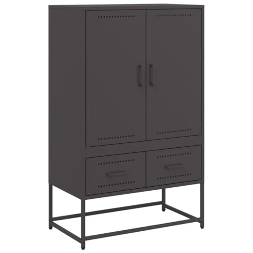 vidaXL Highboard, Hochschrank mit Stauraum, Kommode für Wohnzimmer Schlafzimmer, Sideboard Beistellschrank, Schwarz Kaltgewalzter Stahl
