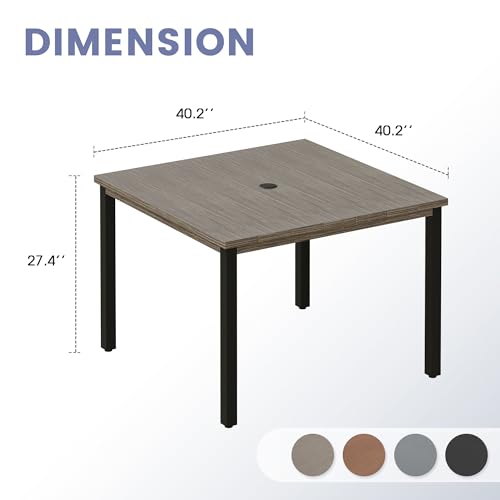 Image of VICLLAX Square Patio Dining Table for 4, Outdoor Patio Table with Umbrella Hole for Garden Lawn Deck Backyard, Antique Grey Tabletop