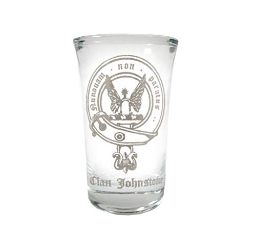 Johnstone, Johnston Scottish Family Clan Crest Shot Glass 1.5oz - Engraved Personalization Included