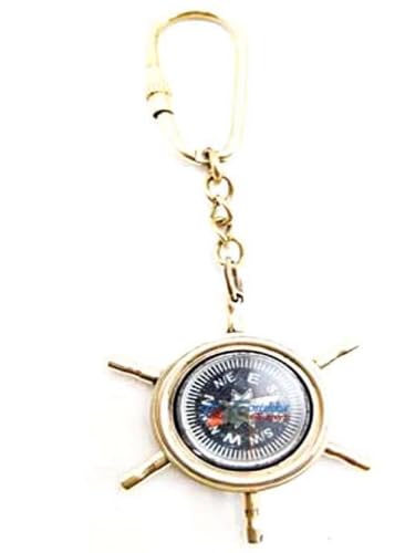 Llavero brújula estilo timón nautico vintage en latón, mini brújula funcional para viaje, senderismo, camping y navegación al aire libre miniatura 3