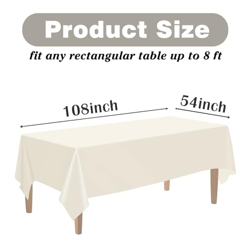 Image of Kopokita 6 Pack Ivory Plastic Tablecloths Disposable 54 x 108 Inch