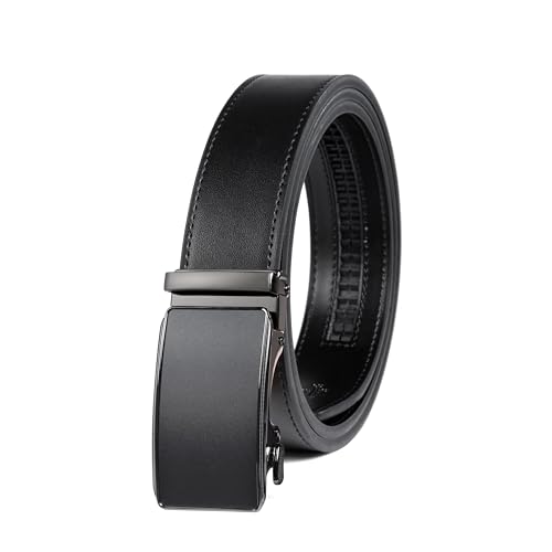 Image of Drowsmen Leather ratchet belt 1 3 /8 inch with Click Sliding Automatic Buckle, Adjustable belt Trim to Fit
