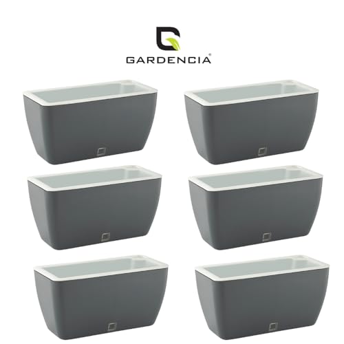 Image of GARDENCIA Self Watering Flower Pots for Outdoor Indoor Gardening /Rectangle Big Plant Pot with Polypropylene UV Material /Decorative Modern Gamla (Recta Big Grey, Pack of 6)