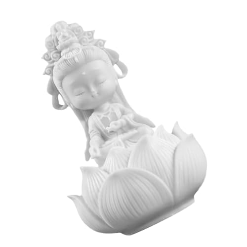 Amosfun Estatua de Resina de Buda Guanyin Blanca, Figura Artesanal Escritorio, Decoración Retro para Hogar, Oficina y Jardín, Escultura Pequeña de Buda