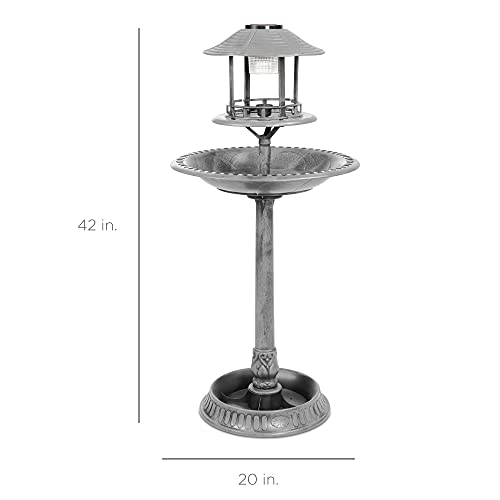 Best Choice Products SKY5949 Solar Outdoor Bird Bath Vintage Resin Pedestal Fountain Decoration For Yard, Garden W/Planter Base, Feeder thumb #6