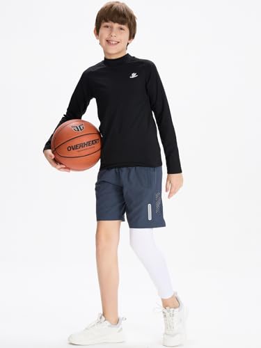 DEVOROPA Youth Boys One Leg Compression Pants for Basketball 3/4 Leggings Sports Tights Athletic Soccer Baselayer Pockets4
