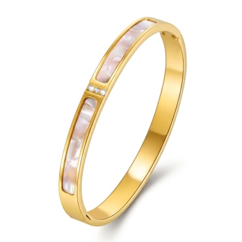 IOQCZQOI Oval Mother-of-Pearl Hinged Bangle