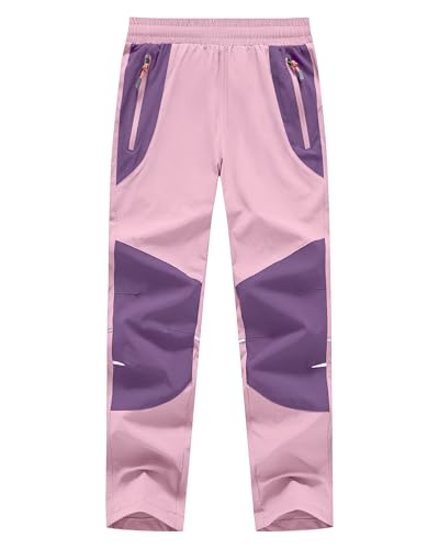 Buyboxs Wanderhose Kinder Sommer Wasserdicht Outdoorhose Mädchen Arbeitshose Mädchen Trekkinghose mit Gummibund Rosa L (146-152)