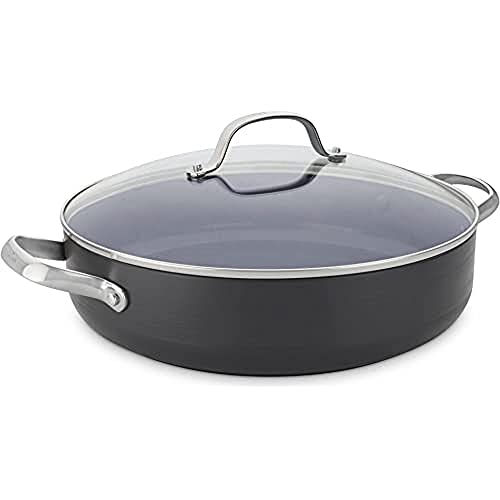 GreenPan Valencia Pro Céramique Anodisée Saine Antiadhésive 30 cm/4,8 Litre Sauteuse avec Couvercle et Poignées Latérales, Sans PFAS, Induction, Lave-vaisselle, Four, Gris