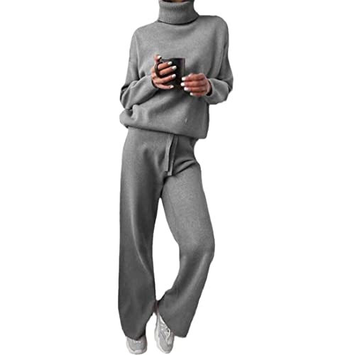Traje de dos piezas cálido de mujer conjunto de suéter de punto casual gris 4XL