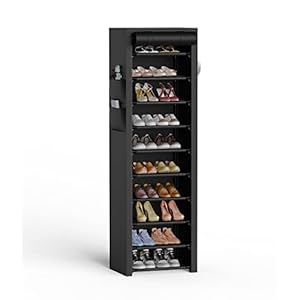 VTRIN Vertical Narrow Shoe Rack Organizer Tall Shoe Rack for Closet Entryway 10 Tier Non-Woven Cover Shoe Shelf Holds 20-22 Pairs Fr