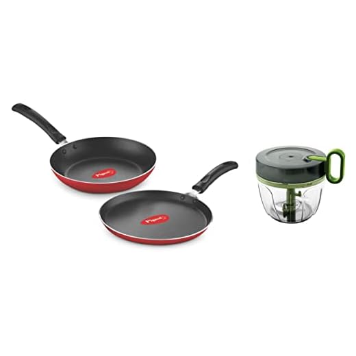 Pigeon Aluminium Nonstick Duo Pack Flat Tawa 250 and Fry Pan 200 Gift Set & Large Handy and Compact Chopper with 3 Blades for Effortlessly Chopping Vegetables and Fruits (650 Ml, 14516) - Black