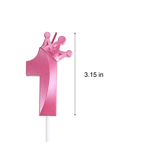 3.15 Inch Pink 1 Birthday Candles,3D Crown Number 1 Cake Topper For Birthday Decorations #TOP1