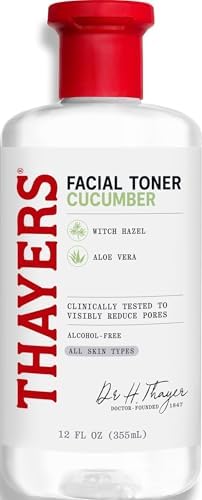 THAYERS Alcohol-Free, Hydrating Cucumber Witch Hazel Facial Toner with Aloe Vera Formula, Vegan, Dermatologist Tested and Recommended, 12 Oz (Packaging May Vary)