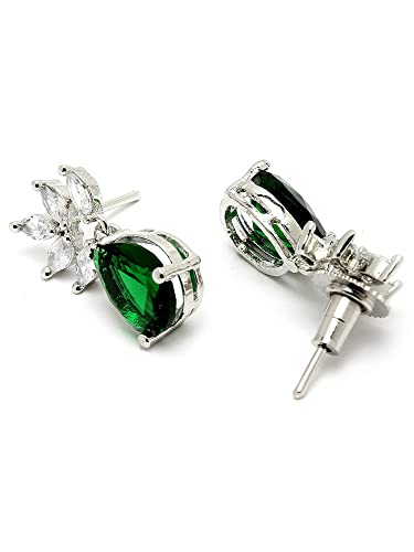 Image of Karatcart Silver Tone Green American Diamond Drop Earrings for Women