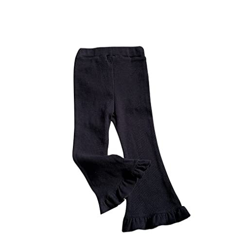 LNICEAR Toddler Baby Girl Ruffle Leggings Bell Bottoms Stretch Solid Color Ribbed Flare Pants Black 3-4 Years