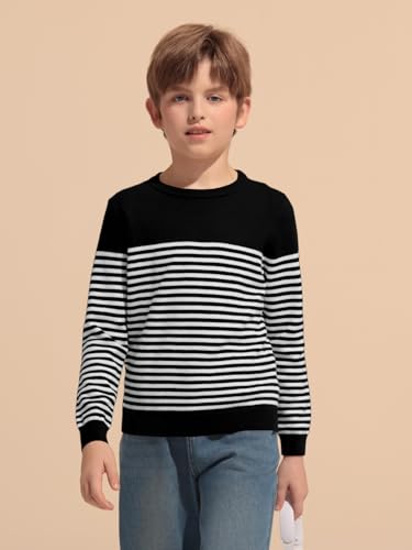 Haloumoning Boys Striped Sweaters Kids Fall Fashion Crewneck Rib Knit Pullover Sweater 5-14 Years2