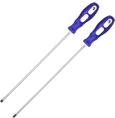 Slotted and Phillips Screwdriver PH2 12 Long Cross-head & Flat Blade Magnetic Screwdriver with Rubber Handle