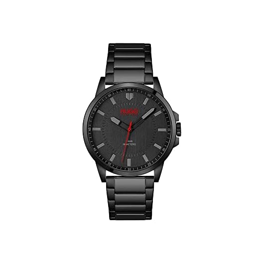 HUGO Relógio casual masculino #First de quartzo e aço inoxidável com pulseira de elos, cor: preto (modelo: 1530187), Preto, Relógio de quartzo