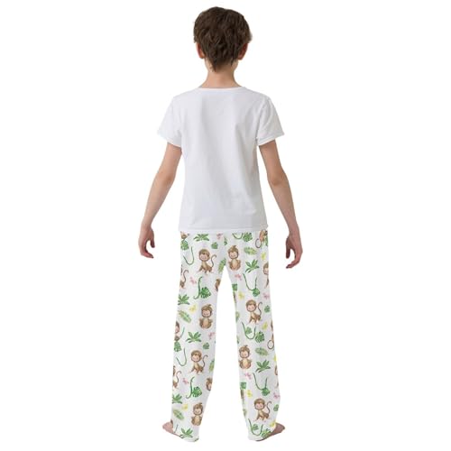 ZZXXB Tropical Monkey Palm Leaves Boys Long Pants Soft Trousers Elastic Waist Kids Lounge Bottoms with Pockets S-XL3