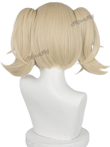 Image of Half and Half Short Blonde Anime Ponytail Cosplay Wig with Bangs Blonde Lolita Costume Twin Tails Wigs Light Golden Pigtail Wig for Women Halloween Party