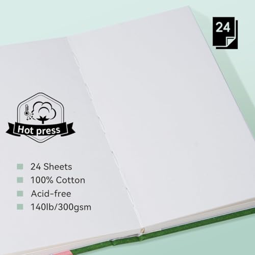 Arrtx Watercolor Journal, 7.28x4.13'', 140 LB, 300 GSM, 100% Cotton Paper, Hot Press, 24 Sheets, Hardcover Watercolor Sketchbook for Use As Travel Notebook for Artists Adults Students image 12