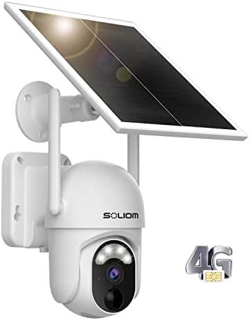 SOLIOM 3G/4G LTE Cellular Solar Security Cameras with SIM Card,Wireless Outdoor Battery Powered Camera Pan Tilt 355°View with 1080p Night Vision,No WiFi,Spotlight PIR Motion Sensor, S40