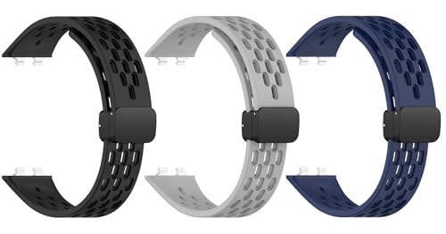 [SHEAWA] for HUAWEI Band 11 Pro/11 �o���h �x���g 3�_�Z�b�g �����o���h �V���R�� ���C�o�b�N�� �ʋC���ɗD�� �ւ��x���g �}�O�l�b�g �X�g���b�v �A�N�Z�T���[ (�u���b�N+�O���[+�~�b�h�i�C�g�u���[)